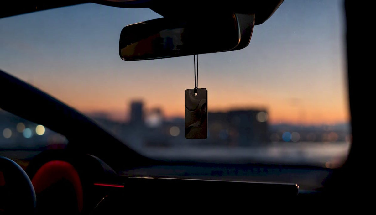 Minimalist car scent hanger in vehicle