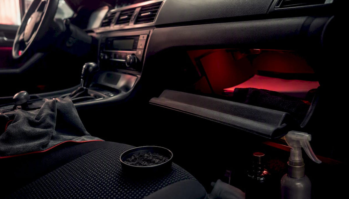 Car interior with baking soda and activated charcoal