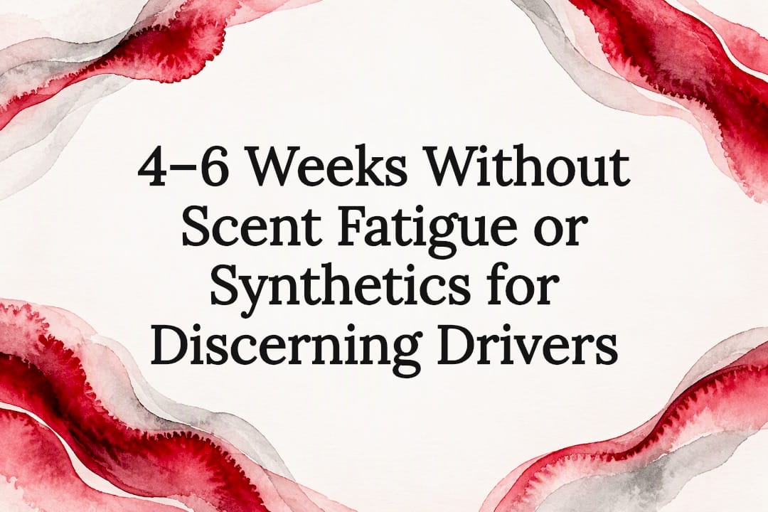 Decorative crimson and black fragrance title card